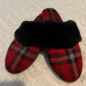 Victoria Secret Red/Black Plaid Christmas Slippers